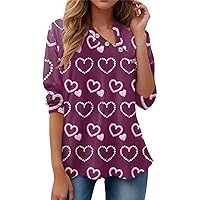 Women's Long Sleeve Tops Fashion 2024 Irregular Button Up V Neck Shirts Cute Print Casual Loose Fit Tees Blouses