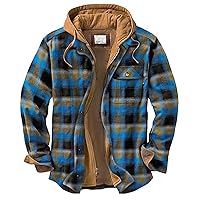 Men's Flannel Jackets Hooded Plaid Shirt Jacket Casual Loose Fit Quilted Coat Full Zip Warm Winter Jacket Outwear