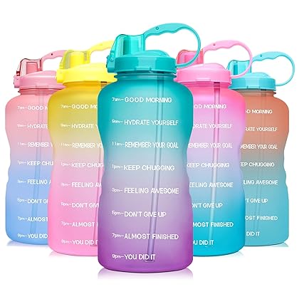 Venture Pal Large 64 oz/128 oz(When Full) Motivational BPA Free Leakproof Water Bottle with Straw & Time Marker Perfect for Fitness Gym Camping Outdoor Sports