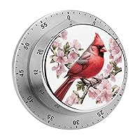 Cardinal Bird Round Kitchen Timer Mini Timer Countdown Countup Timer Loud Alarm Clock for Home