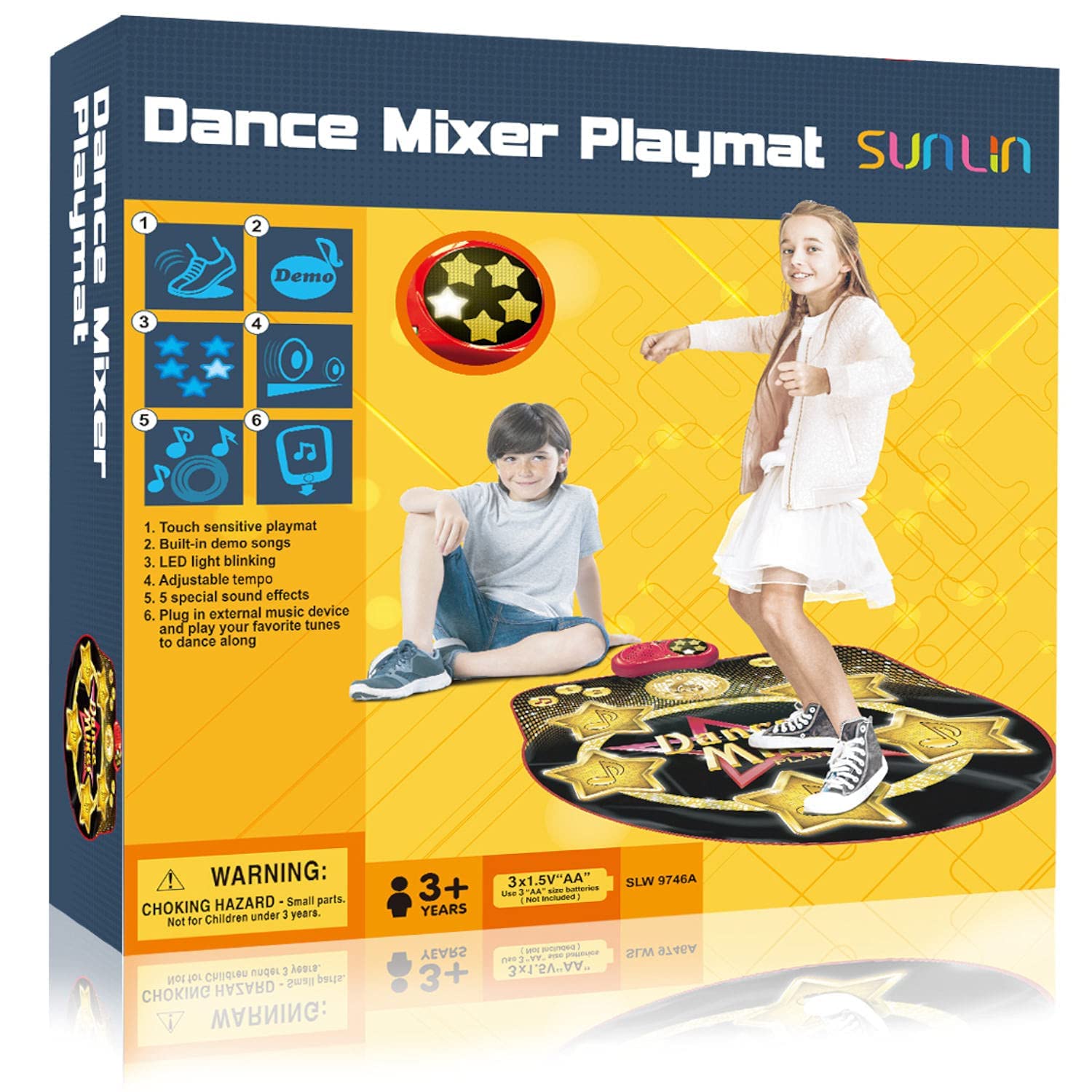 SUNLIN Dance Mat for Kids - Toys for Girls Boys Ages 3-12 Years Old - Electronic Light Up Dance Game Pad with Built-in & AUX Music - Gifts for 3 4 5 6 7 8 Year (35.8