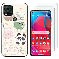 for Motorola Moto G Stylus 5G Case with 2 Tempered Glass Screen Protectors, Animals Pattern, Slim Shockproof Protective Soft Silicone Phone Cover for Girls Women Boys (White)