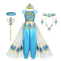 Jasmine Costume for Girls Princess Dress Kids Birthday Party Jasmine Cosplay Outfit