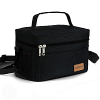 Lunch Bag for Men/Women, Insulated Reusable Lunch Box Leakproof Cooler Tote Bag Freezable with Adjustable Shoulder Strap for Office Work Picnic Beach(Black)