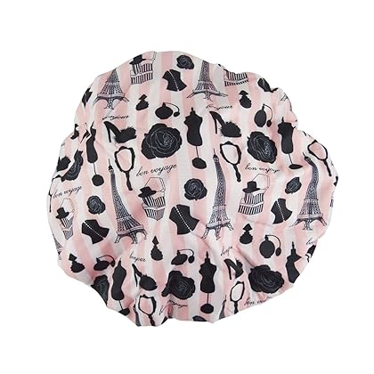 Reusable Nylon Shower Cap & Bath Cap, Reversible Oversized Waterproof Shower Caps Large Designed for all Hair Lengths w Terry Lining & Elastic Band Stretch Hem Hair Hat - Socialite Boudoir