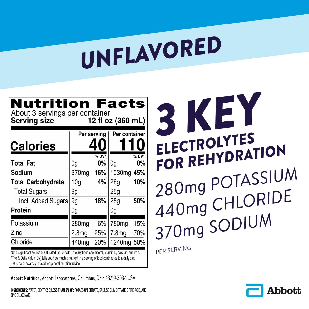 Pedialyte Electrolyte Solution, Unflavored, Hydration Drink 33.81 Fl oz(Pack of 8)