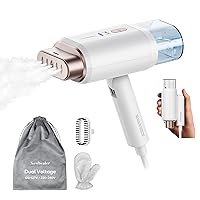 Newbealer Dual Voltage Travel Steamer - 120V/220V Handheld Steamer for Clothes, 1200W Horizontal & Vertical Steaming, 20s Heat-up, Foldable, 180ml Garment Wrinkle Remover w/Brush Glove & Pouch, Gold