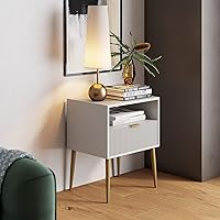 Nathan James James Mid-Century Accent Side or End Table with Storage, Wood Frame, 1, White/Gold