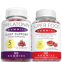 Melatonin 5mg Gummies Adult and Kids Chewable Gluten Free Gummy Sleep Support Aid - with Elderberry Extract and Vegan Super Food Gummy Vitamin with over 12 plus Fruit and Vegetable Vitamins Bundle