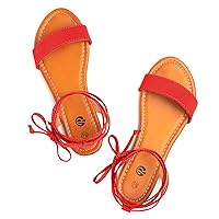 Rekayla Open Toe Tie Up Ankle Wrap Flat Sandals for Women