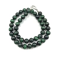 Natural Green Star Tiger Eye Gemstone Round Beaded Stretchable 15.5 Inches Choker Necklace For Girls and Women, Unisex Necklace, Handmade Designer Necklace For Gift, Christmas