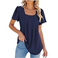 Women's Plus Size Casual Tunic Tops Dressy Blouses Short Sleeve Square Neck T Shirts for Women Summer Tops