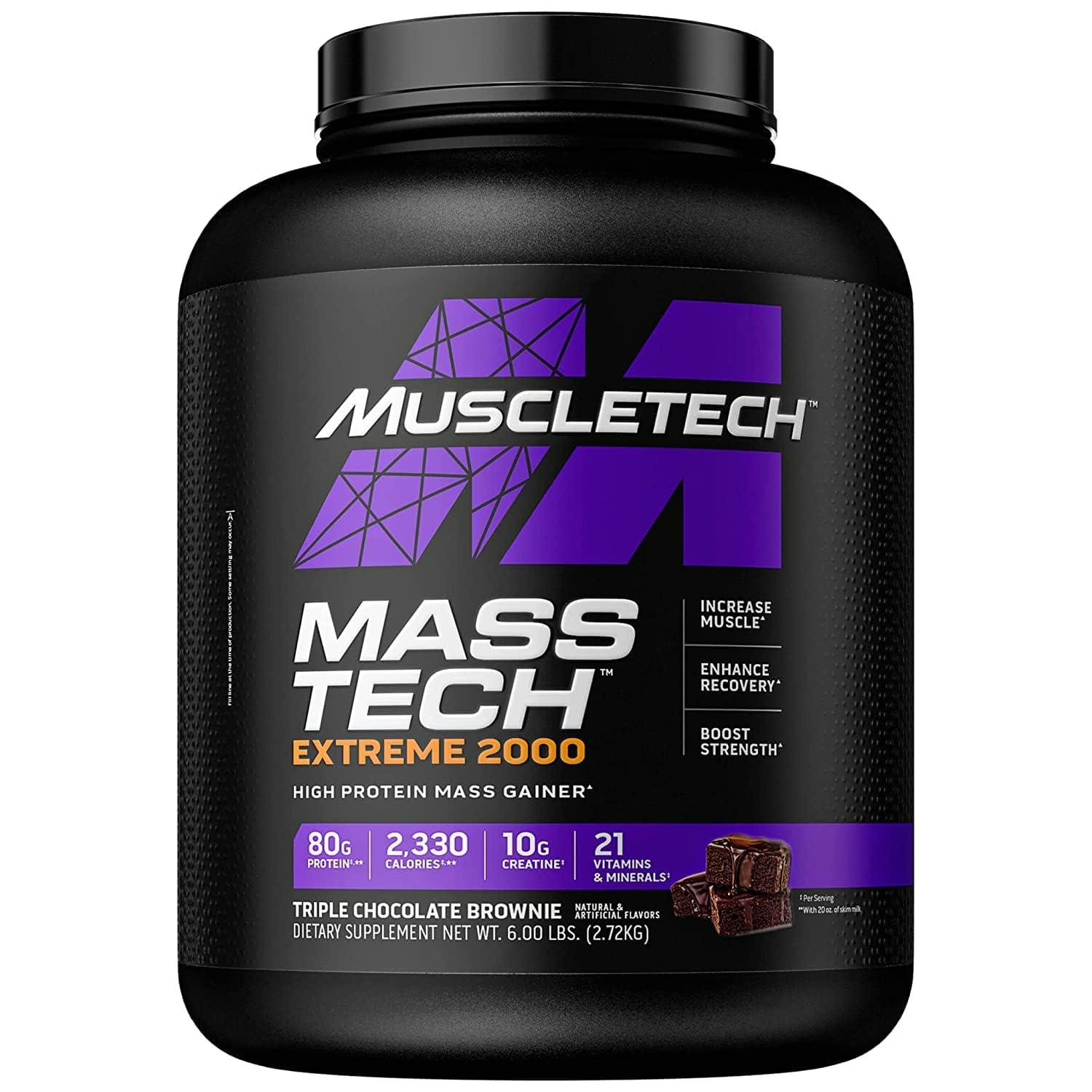 MuscleTech Mass Gainer Mass-Tech Extreme 2000, Muscle Builder Whey Protein Powder, Protein + Creatine + Carbs, Max-Protein Weight Gainer for Women & Men, Vanilla Milkshake, 6lbs (Packaging May Vary)
