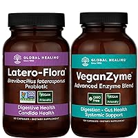 Global Healing Center Latero-Flora & Veganzyme, Vegan Probiotic Supports candida Cleanse & Strengthens Gut & Systemic & Digestive Enzyme Blend to Support Digestion & Immune System - 180 Capsules Total