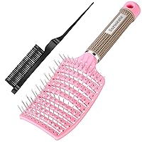 Hair Brush, Detangler Hair Brushes for Women Men Kids Faster Blow Drying, Curved Vent Detangling Brush for Wet Dry Curly Straight Thick Thin Hair Adds Shine, Makes Hair Smooth (pink)