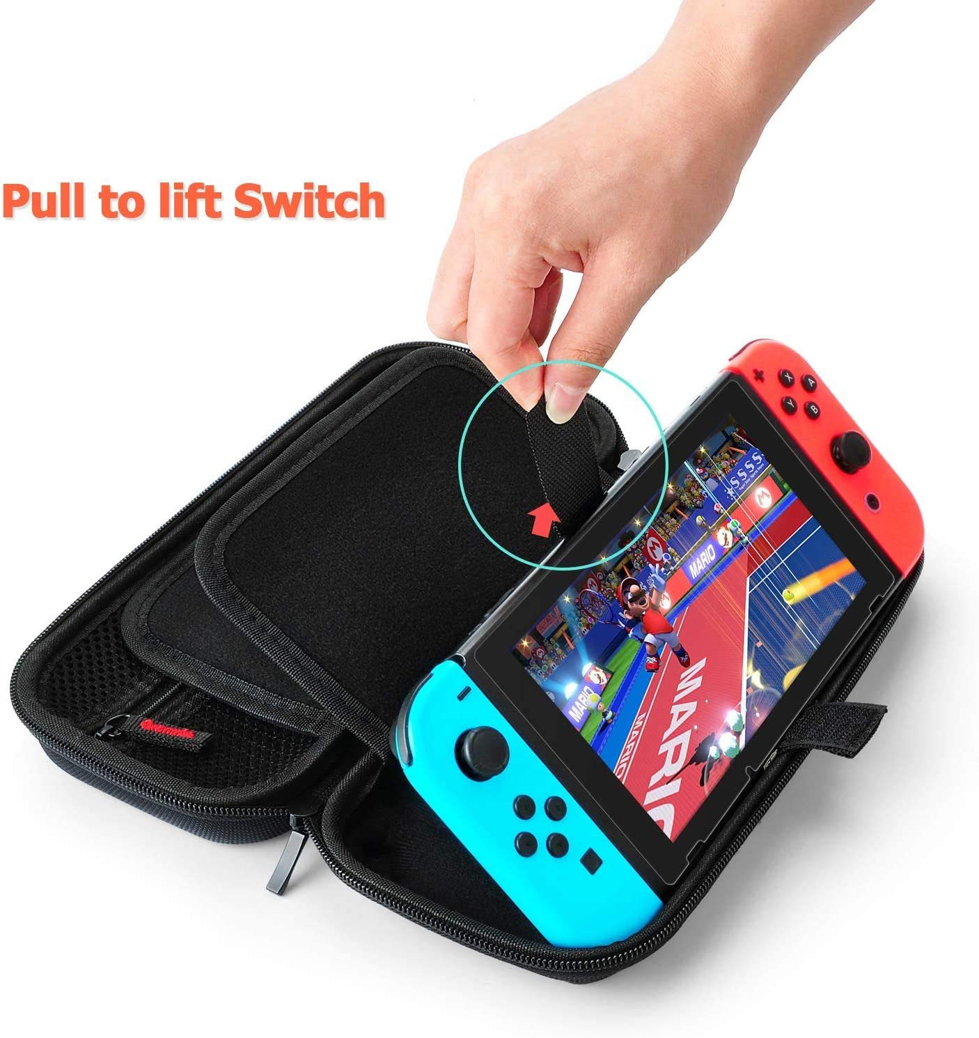 Deruitu Switch Carrying Case Compatible with Nintendo Switch/Switch OLED - Fit AC Charger Adapter - with 20 Game Cartridges Hard Shell Travel Switch Pouch for Console & Accessories