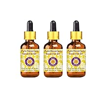 Deve Herbes Pure Rosemary Essential Oil (Rosmarinus officinalis) with Glass Dropper Steam Distilled (Pack of Three) 100ml X 3 (10 oz)