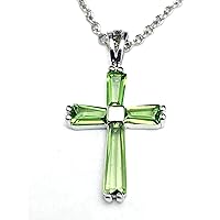 P0157G Cross Mt St Helens Green Helenite May Birthstone Sterling Silver Pendant