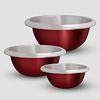 ExcelSteel Professional Heavy Duty with Easy Grip Handles, Perfect for Baking Eggs Dough Batters Mixing Bowl, 5.75 Qt, Red