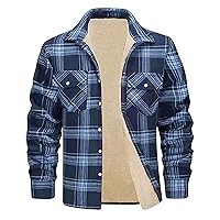 Men's Warm Sherpa Lined Fleece Plaid Flannel Shirt Jacket Casual Long Sleeve Button Down Winter Warm Coats Outwear