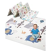 Baby Play Mat, Extra Large Foldable Play Mat for Baby, Waterproof Reversible Activity Foam Floor Playmats, Portable Play & Tummy Time Mat for Babies,Toddlers, Infants, Indoor Outdoor - Elephant