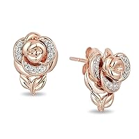 0.10ct.t.w. Round Cut Cz Diamond 14K Rose Gold Plated Silver Rose Flower Stud Earrings Push Back