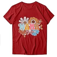 Cute Daisy Mom Shirt Women Mama Letter Print Tee Tops Summer Flower Graphic Mother Gift T-Shirts Short Sleeve Blouse