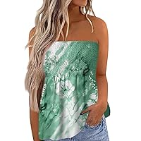 Strapless Tube Tops for Women 2024 Casual Sexy Bandeau Tank Tops Floral Tanks Smocked Ruffled Backless Bandeau