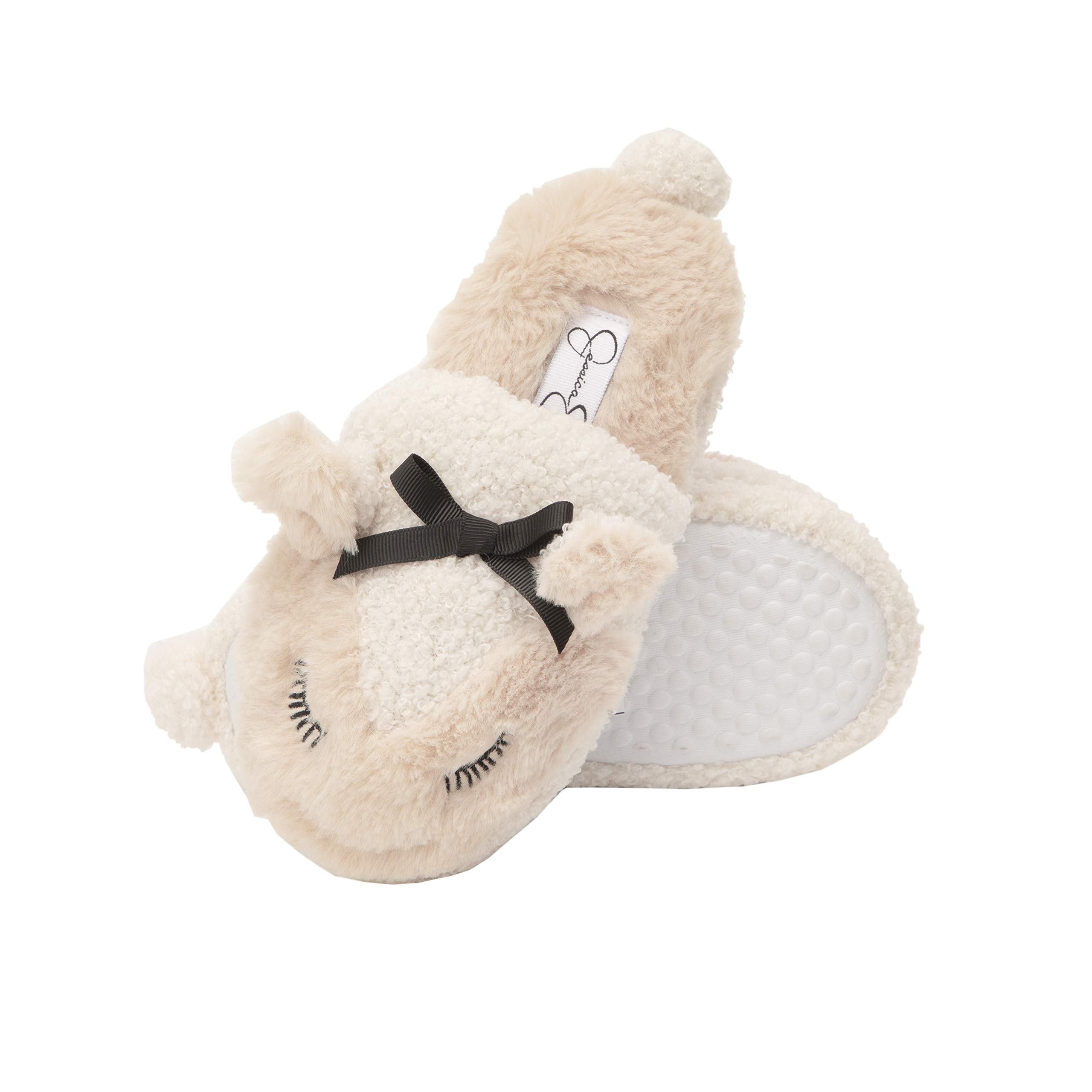 Jessica Simpson Girls Cute and Cozy Plush Slip On House Slippers with Memory Foam,Ivory,Large Little Kid