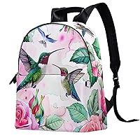 Travel Backpacks for Women,Mens Backpack,Colorful Floral Rose Hummingbird,Backpack