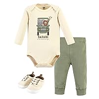 Hudson Baby Unisex Baby Unisex Baby Cotton Bodysuit, Pant and Shoe Set, Going on Safari, 3-6 Months