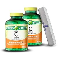 Spring Valley, Vitamin C with Rose HIPS 1000MG, Tablets Dietary Supplement, Vitamin C 1000MG, 250 Count + 7 Day Pill Organizer Included (Pack of 2)