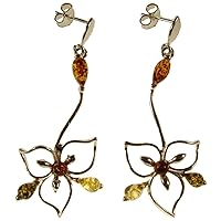 BALTIC AMBER AND STERLING SILVER 925 DESIGNER MULTI-COLOURED EARRINGS JEWELLERY JEWELRY