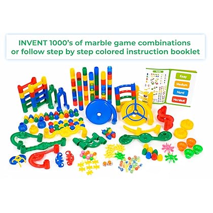 Giant Marble Run Toy Track Super Set Game I MagicJourney 230 Piece Marble Maze Building Sets w/ 200 Colorful Marble Tracks, 30 Marbles & 4 Challenge Levels for STEM Learning, Endless Educational Fun