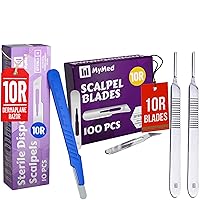 Bundle of Disposable 10R Blades Dermaplaning Scalpels (Pack of 10) + Pack of 100#10R Blades + 2#3 Scalpel Handles