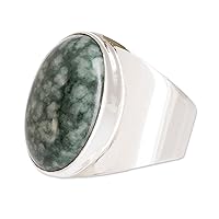 NOVICA Artisan Handmade Men's Jade Ring for .925 Sterling Silver Cocktail Single Stone Guatemala Gemstone 'Truth and Life in Light Green'