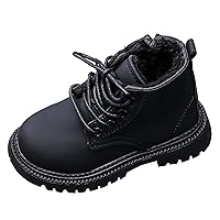 FEOYA Unisex Child Waterproof Leather Ankle Boots Non-Slip Lace Up Zipper Outdoor School Boot