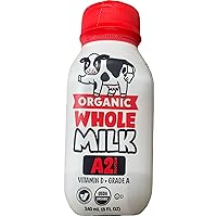 whole Milk Organic Shelf Stable Whole Milk Bottle, Kirkland Grass Fed Milk has Vitamin D & A2 Protein, Plus BETRULIGHT Fridge Decal - Single Serve, 8.0 Fl oz (Pack of 6)