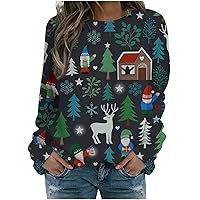 Christmas Sweatshirts For Women Long Sleeve Shirts Oversized Crewneck Pullover Fashion Teen Girls Funny Graphic Tops