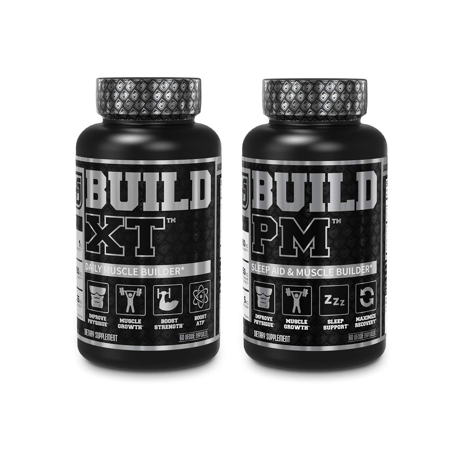 Jacked Factory AM & PM Muscle Building Supplement Stack - Build-XT Muscle Builder & Build PM Night Time Muscle Growth & Sleep Aid