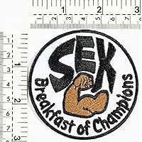 Sex Breakfast of Champions Sex Strong Man Joke Funny Words Letter Words Iron on Biker MC Iron On Patch Applique for Clothes DIY Symbol Jacket T-Shirt Patch Sew/Iron on Embroidered Sign Badge Costume