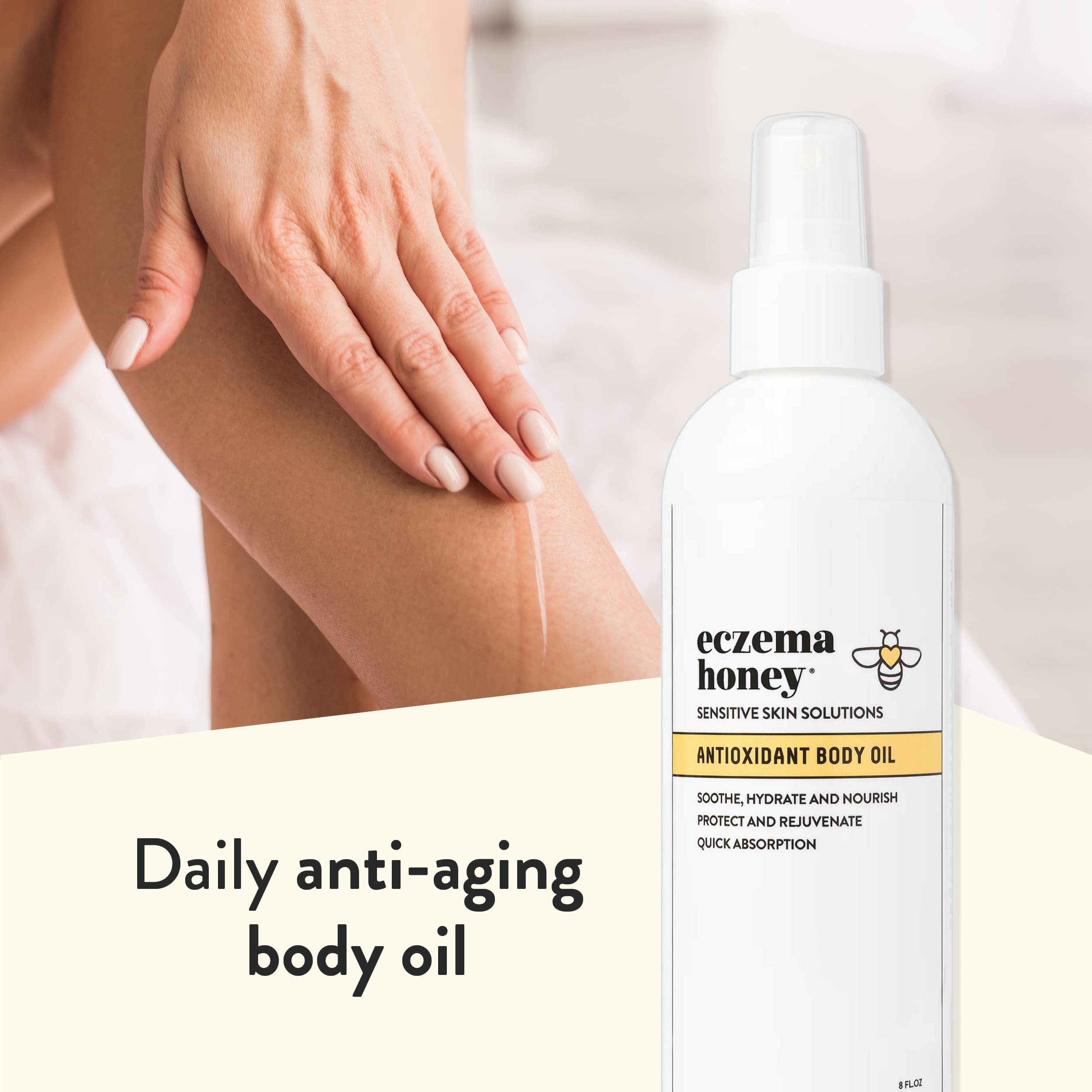 ECZEMA HONEY Antioxidant Body Oil - After Shower All Over Body Oil Spray for Skin - Eczema-Prone & Sensitive Moisturizing Skin Oil - Body Oils for Women, Men & Kids (8 Fl Oz)