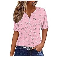 Womens Summer Tops Vacation Trendy Casual Eyelet Tops Short Sleeve Shirts Button Up V Neck Loose Fit T Shirts Blouses