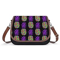 Cute Pretty Tropical Pineapple Women's Crossbody Bag PU Messenger Bag Shoulder Handbag Pocket Purse for Travel Office