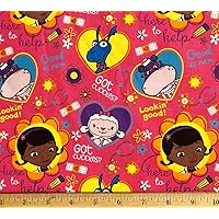 Fat Quarter - Disney Doc McStuffins & Nurse Hallie Hippo on Pink Cotton Fabric - 18