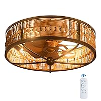 EKIZNSN 20 Inch Modern Boho Caged Ceiling Fan with Lights for Bedroom, Bladeless Low Profile Flush Mount Ceiling Fans with Lights (5 E26 Bulbs Included)