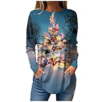 Christmas Shirts For Women Color Block Long Sleeve Blouse Snowflake Graphic Crew Neck Fall Tops Tunic Sweatshirts