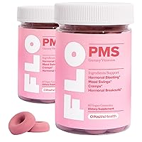 FLO PMS Gummies for Women - Proactive PMS Relief - Targets Hormonal Breakouts, Bloating, Cramps, & Mood Swings with Chasteberry, Vitamin B6, & Lemon Balm - PMS Gummies (Pack of 2)