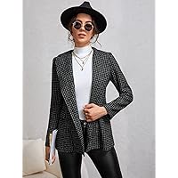 Jackets Women for Jackets - Plaid Double Breasted Lapel Neck Overcoat (Color : Black and White, Size : Medium)