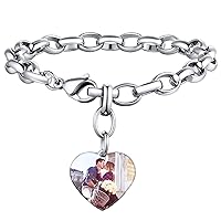 Custom4U Personalized Picture Bracelets for Women - Custom Locket/Charm Cuff Bangle Bracelet - Engraved Inspirational Memorial Jewelry Birthday Gift for Girls Mother
